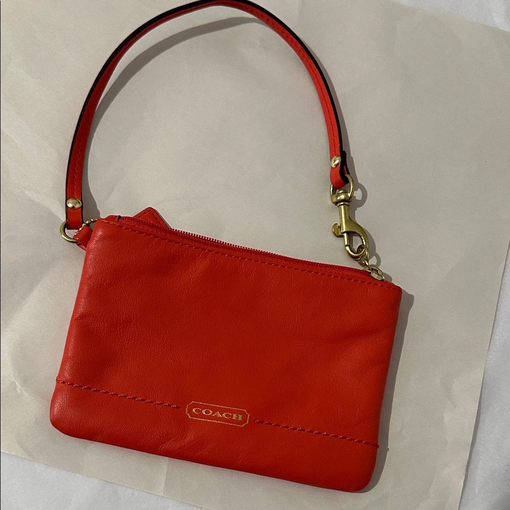 Coach Vibrant Red Leather Wristlet. Cute!